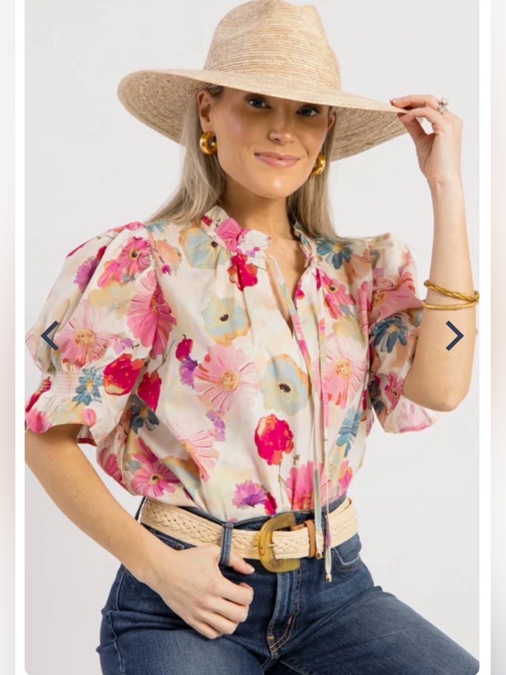 ENTRO * Like New* Teal Blue Print V Neck Floral Blouse - Small